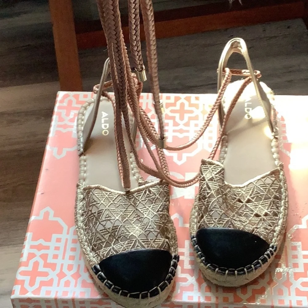 Aldo Metallic Gold and Black Espadrille Flats - Picture 3 of 6